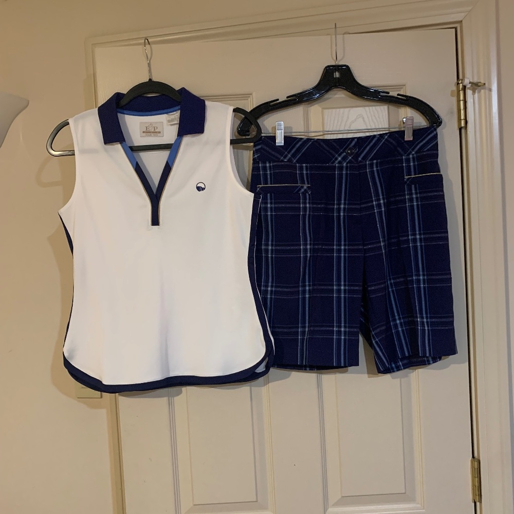 EP Pro Blue/White/Gold 2-pc Golf Short/Top Set sz 4 S/P